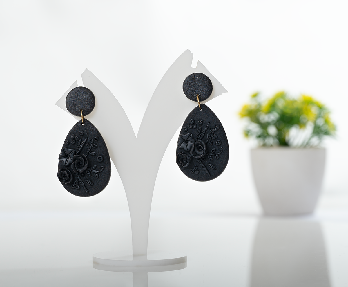 Black Floral Drop Earrings