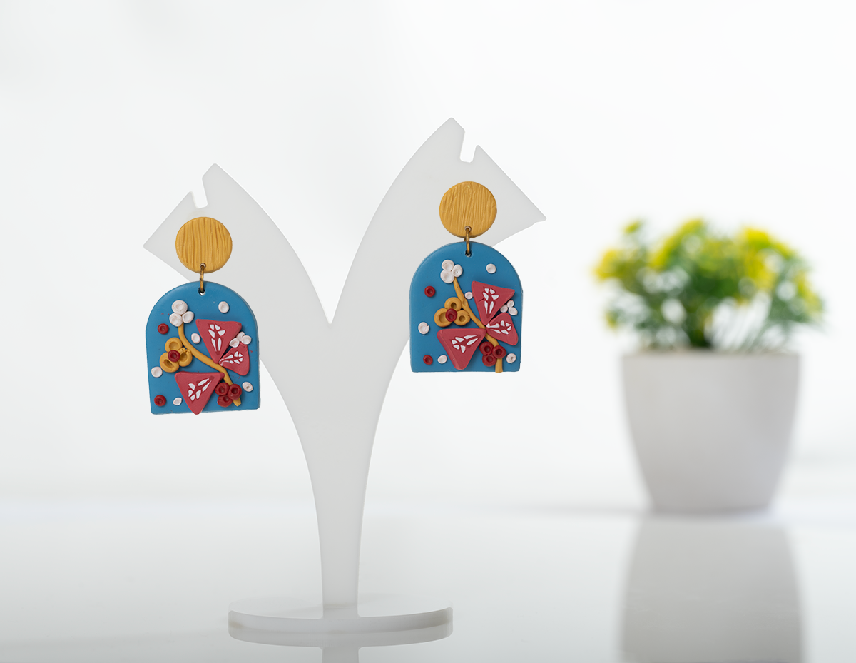 Blue Abstract Floral Earrings