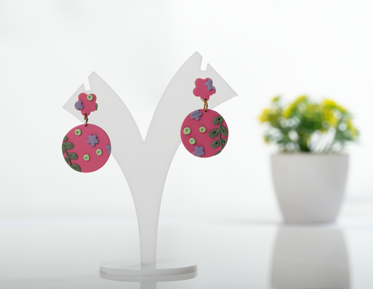 Pink Floral Circle Earrings