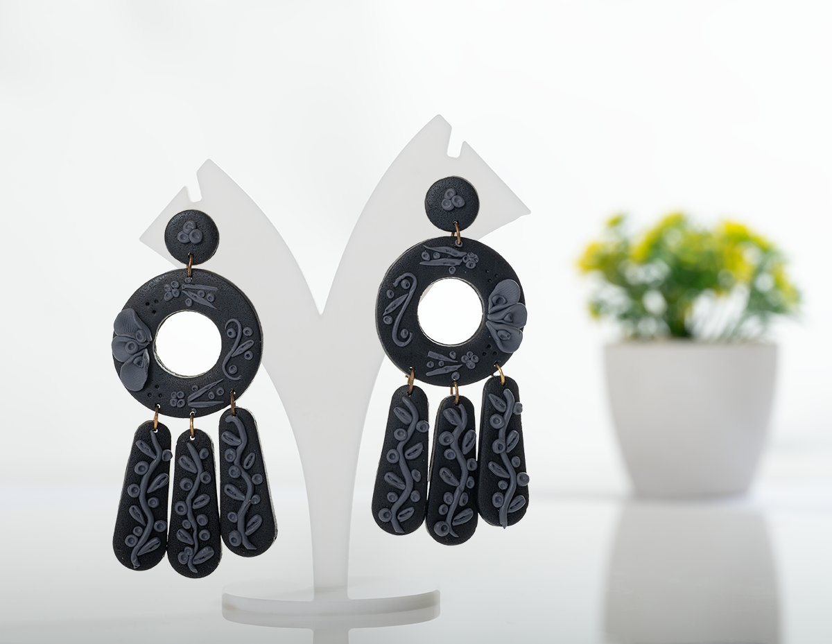 Black Floral Drop Earrings
