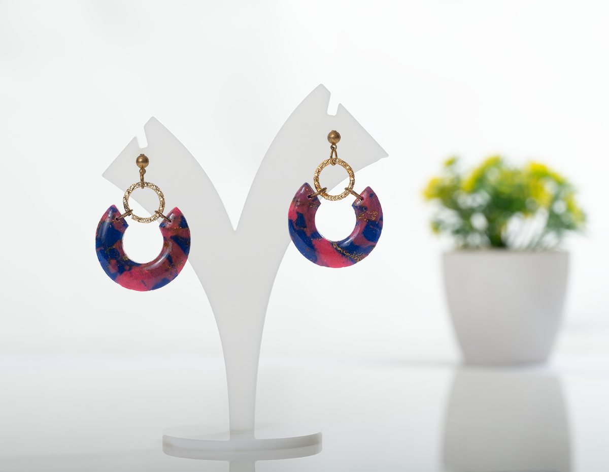 Blue and Red Hoop Earrings