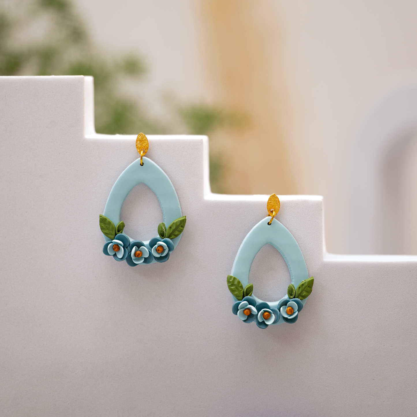 Blue Floral Hoops