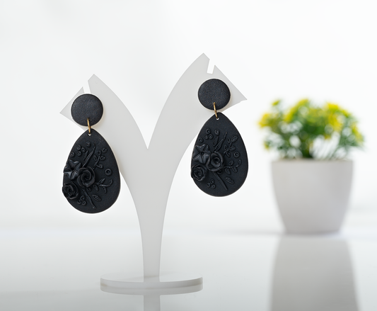 Black Floral Drop Earrings