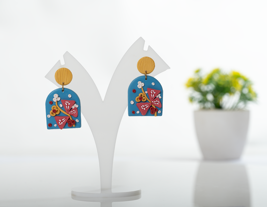 Blue Abstract Floral Earrings