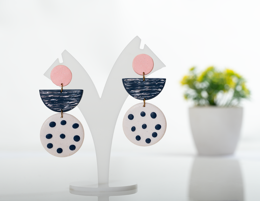 Navy and Pink Polka Dot Earrings