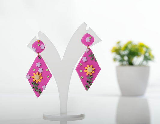 Pink Flower Statement Earrings
