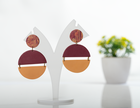 Rust and Gold Half Circle Earrings
