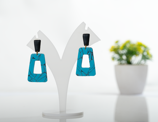 Blue Rectangular Geometric Earrings