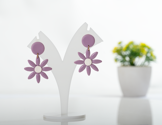 Purple Daisy Drop Earrings