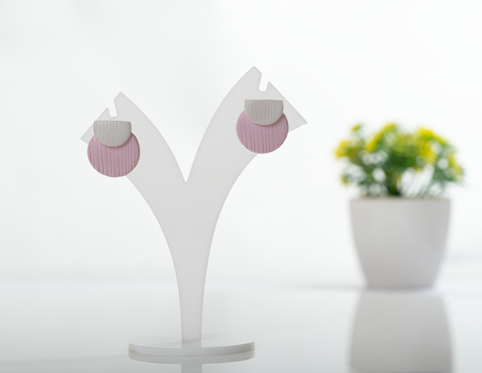 Pink and White Half Moon Studs