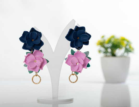 Blue and Pink Floral Dangles